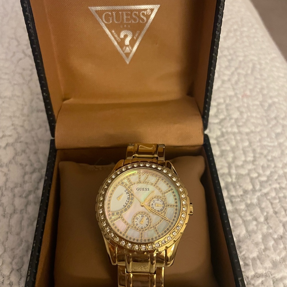 Guess Gold-Tone Watch with Crystal Details
